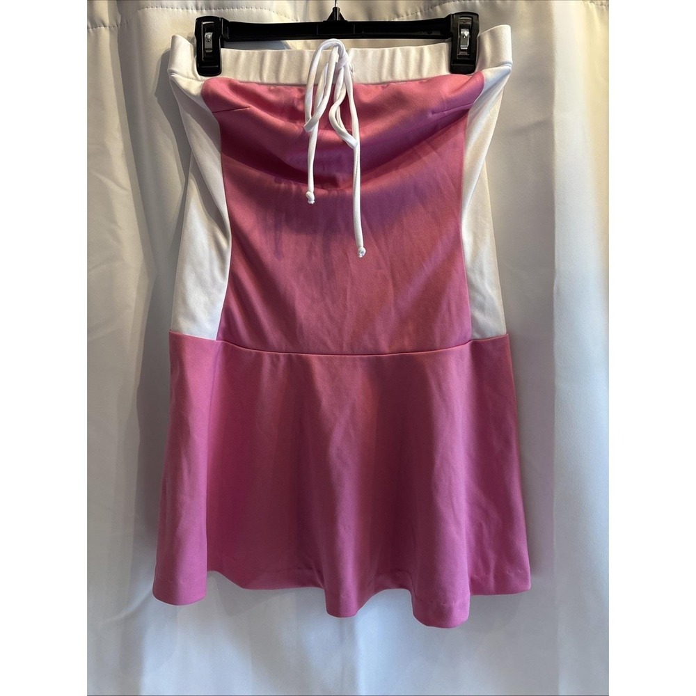 No Boundaries Strapless Pink/White Swimsuit One Piece Dress Retro 00s Y2K Barbie